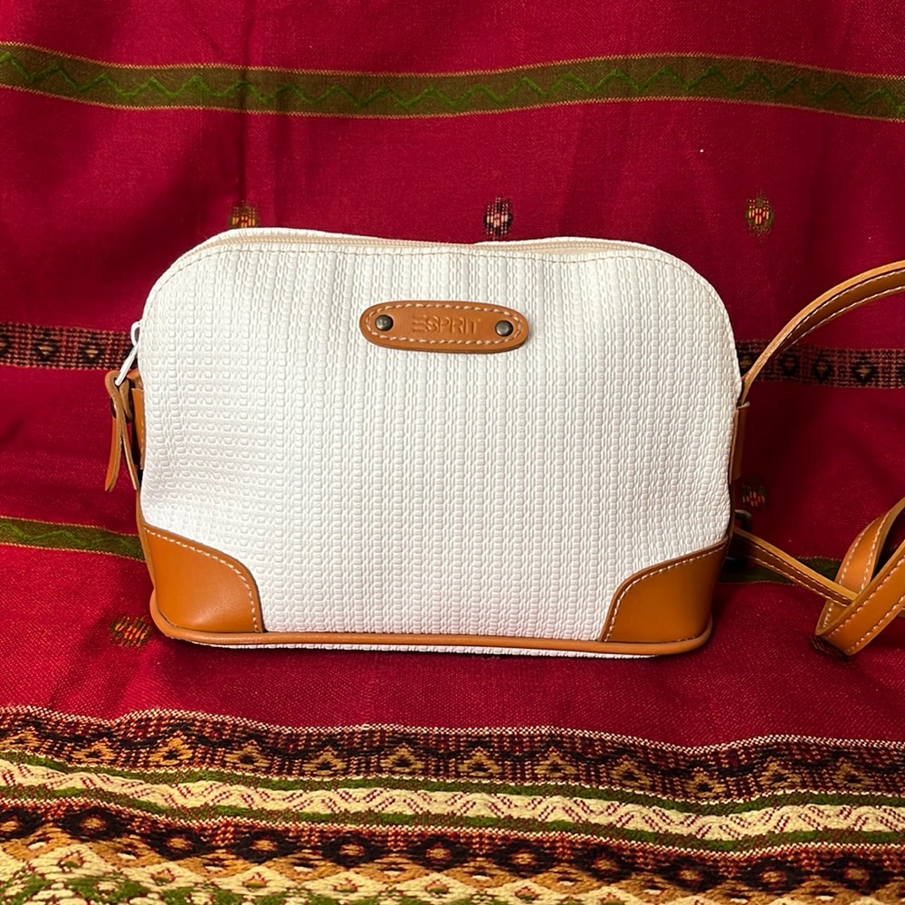Esprit small white and brown crossbody purse.